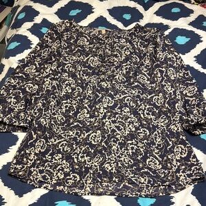 Women's Navy and Cream Scroll Print Blouse
